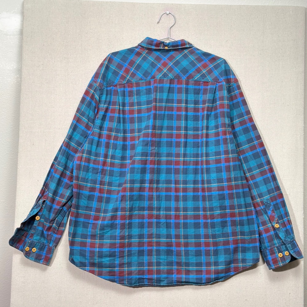 Duluth Trading Co Flannel Shirt Mens 2XL Blue Maroon Plaid Relaxed Fit - Picture 8 of 9